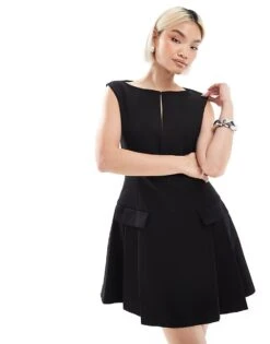 French Connection Azra Twill Drop Waist Pleated Mini Dress In Black For Women