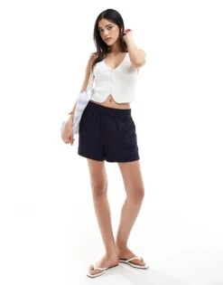 French Connection Classic Linen Blend Shorts In Navy For Women Midnight