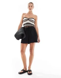 French Connection Clare Linen Blend Drawstring Shorts In Black For Women